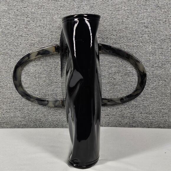 NEIMAN MARCUS VINTAGE TOTE PURSE – 1970s BLACK PATENT VINYL – LUCITE  HANDLES - Picture 6 of 11